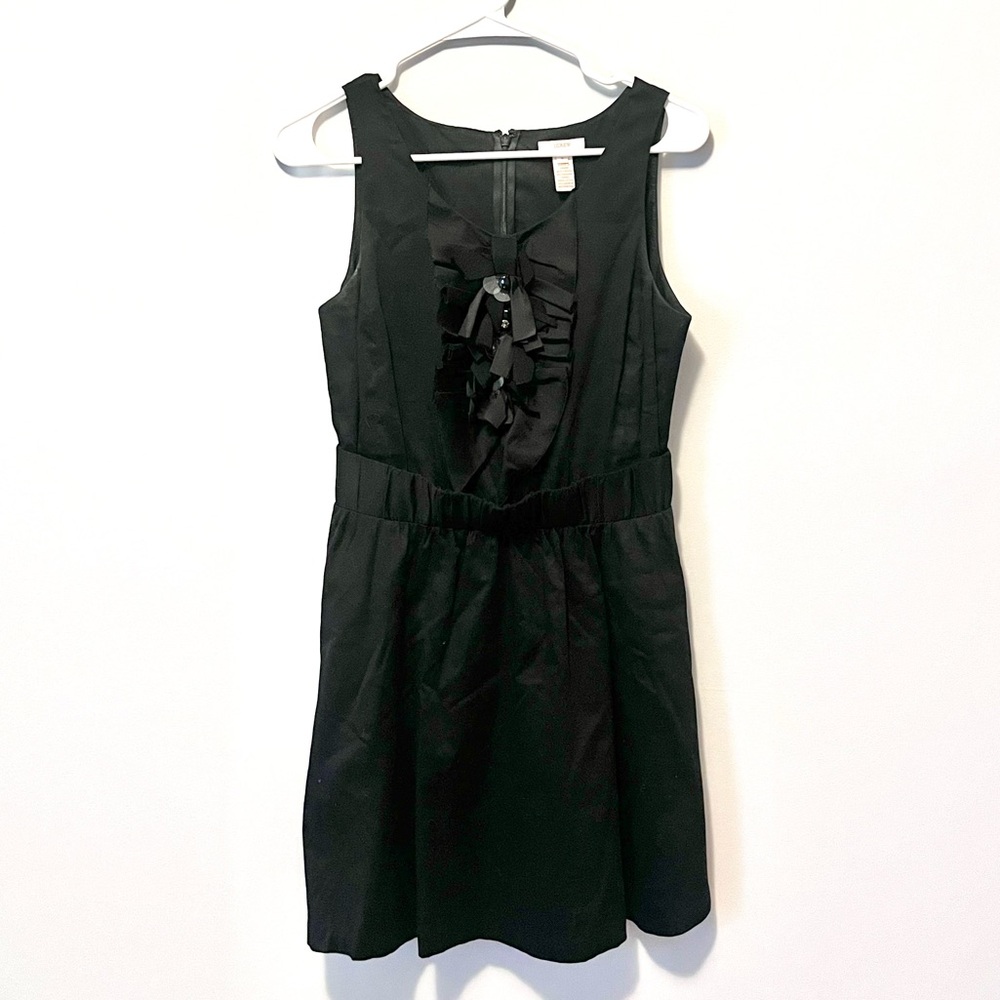 J. Crew vintage black sleeveless mini dress ruffles gems & sequins side pockets